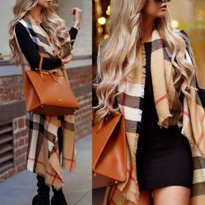 Long Nova Check Vest Poncho NEW plaid coat jacket throw cozy Tik trend sold out